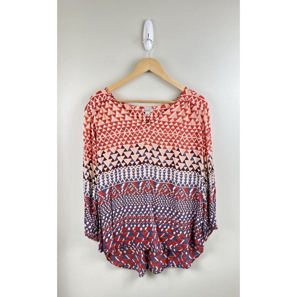 Lucky Brand Top Womens Large Southwestern V-Neck Lightweight SOFT long Sleeve